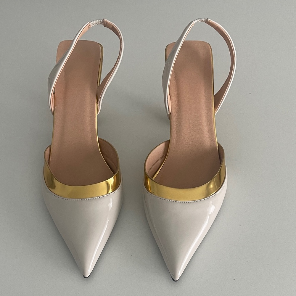 Cream and Gold Patent Leather Women's Slingback 4" Heels